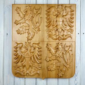 State emblem of the Czech Republic made of solid wood - Oak - natural - gloss - height 60cm