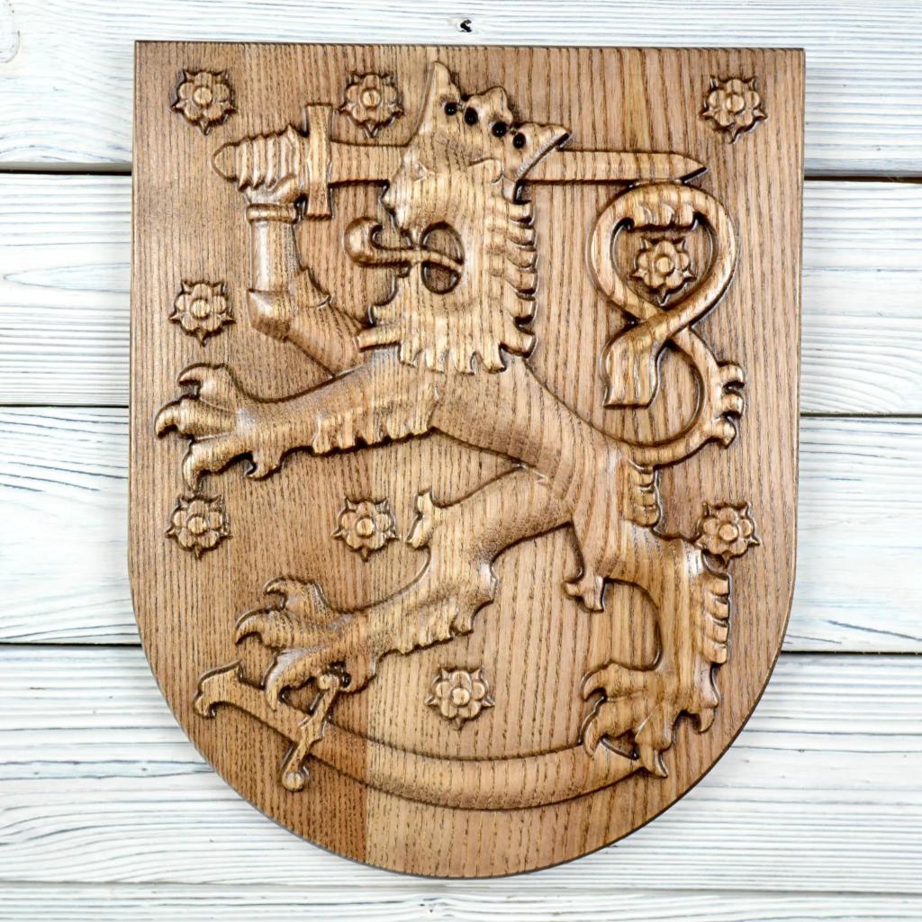 National emblem of Finland - Ash - tobacco stain - gloss - height 30cm