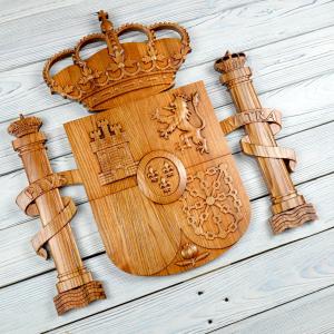 National emblem of Spain - Ash tree - tobacco stain - semi-gloss - height 50cm