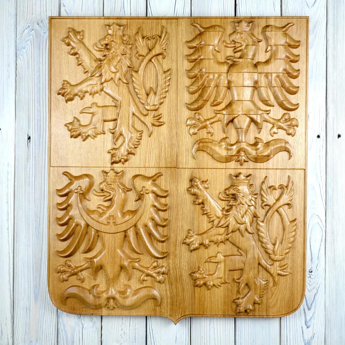 State emblem of the Czech Republic made of solid wood - Oak - natural - gloss - height 60cm