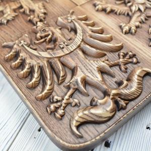 State emblem of the Czech Republic made of solid wood - Ash - stain Tobacco - matt - height 40cm