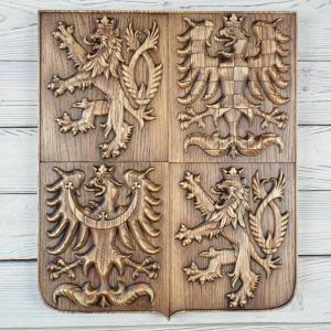 State emblem of the Czech Republic made of solid wood - Ash - stain Tobacco - matt - height 40cm