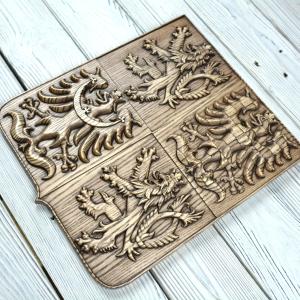 State emblem of the Czech Republic made of solid wood - Ash - stain Tobacco - matt - height 30cm