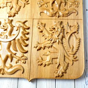 State emblem of the Czech Republic made of solid wood - Oak - natural - gloss - height 60cm