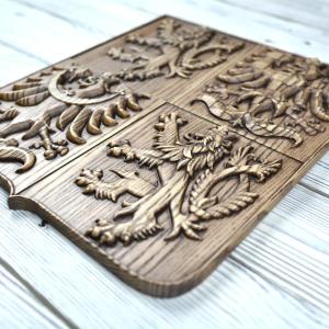 State emblem of the Czech Republic made of solid wood - Ash - stain Tobacco - matt - height 30cm
