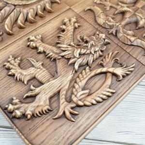 State emblem of the Czech Republic made of solid wood - Ash - stain Tobacco - matt - height 40cm