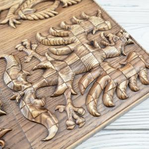 State emblem of the Czech Republic made of solid wood - Ash - stain Tobacco - matt - height 40cm