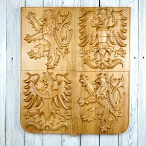 State emblem of the Czech Republic made of solid wood - Oak - natural - gloss - height 60cm