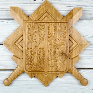 Emblem of the Czech Army - Oak - natural finish - semi-gloss - height 30 cm
