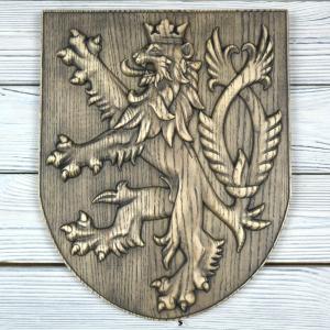 Dřevěný Český lev z masivu - Jasan - mořidlo Grafit - matný - výška 30cm