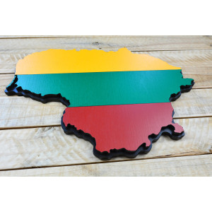 Lithuania in wood - layered flag in the shape of national borders