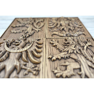 Coat of arms of Czechia made of solid wood - Ash - stain Tabacco - matt - height 30cm