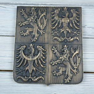 Coat of arms of Czechia made of solid wood - Ash - stain Graphite - matt - height 20cm