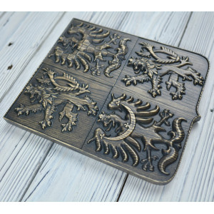 Coat of arms of Czechia made of solid wood - Ash - stain Graphite - matt - height 20cm
