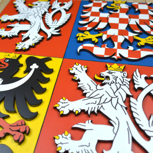 Layered Coat of Arms of the Czech Republic made of beech plywood, hand painted - height 60cm