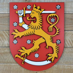 Vrstvený Státní znak Finska z bukové překližky, ručně malovaný - výška 30cm