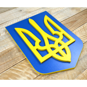 Vrstvený státní znak Ukrajiny z bukové překližky, ručně malovaný - výška 30cm