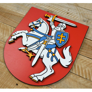Layered Coat of Arms of Lithuania made of beech plywood, hand painted - height 30cm