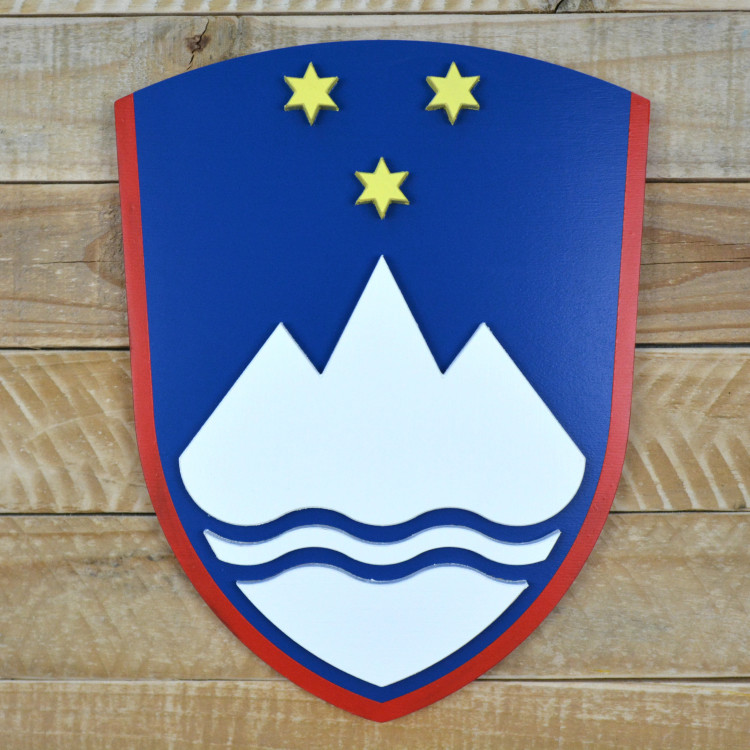 Layered Coat of Arms of Slovenia made of beech plywood, hand painted - height 30cm