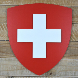 Layered Coat of Arms of Switzerland made of beech plywood, hand painted - height 30cm