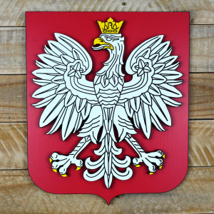 Layered Coat of Arms of Poland made of beech plywood, hand painted - height 30cm