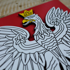 Vrstvený státní znak Polska z bukové překližky, ručně malovaný - výška 30cm