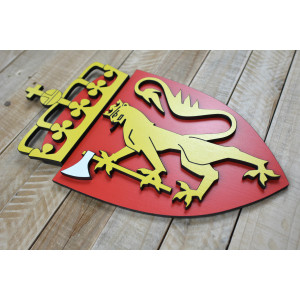 Layered Coat of Arms of Norway made of beech plywood, hand painted - height 30cm