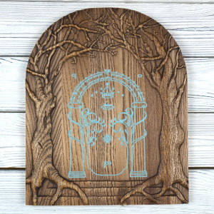 Durin's Door (Gate to the Sea) - glows at night - ash - tobacco stain - matt - 30cm