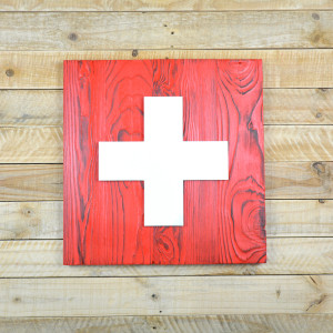 Swiss flag made of old wood