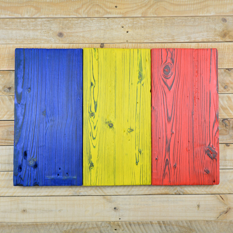Romanian flag made of old wood