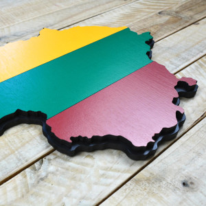 Lithuania in wood - layered flag in the shape of national borders